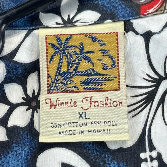 Winnie Fashions Hawaiian Shirt Aloha Blue Floral Wagon - Picture 3 of 6